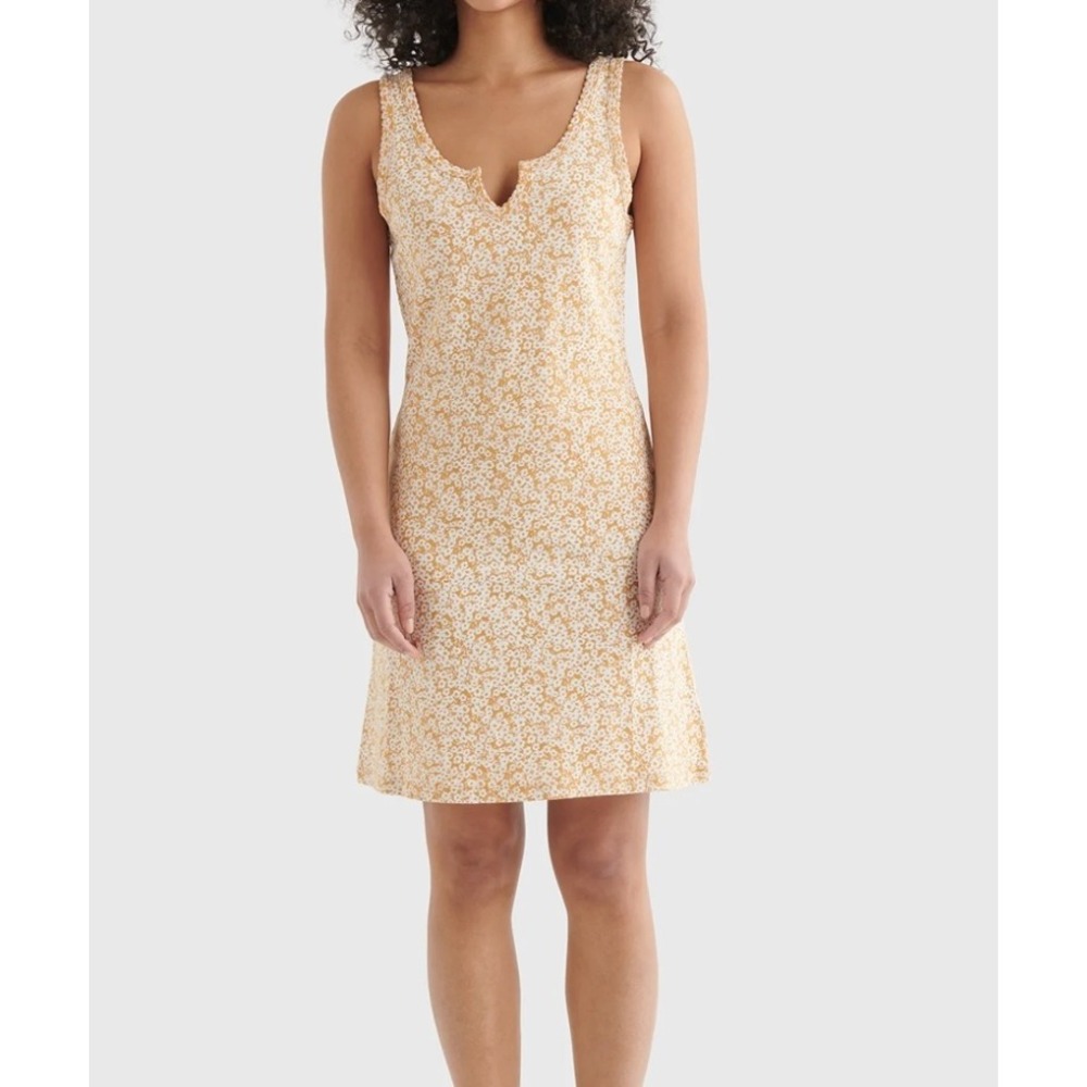 NEW $89 Lucky Brand‎ Womens Tank Dress Floral Print Mustard Yellow Size XL